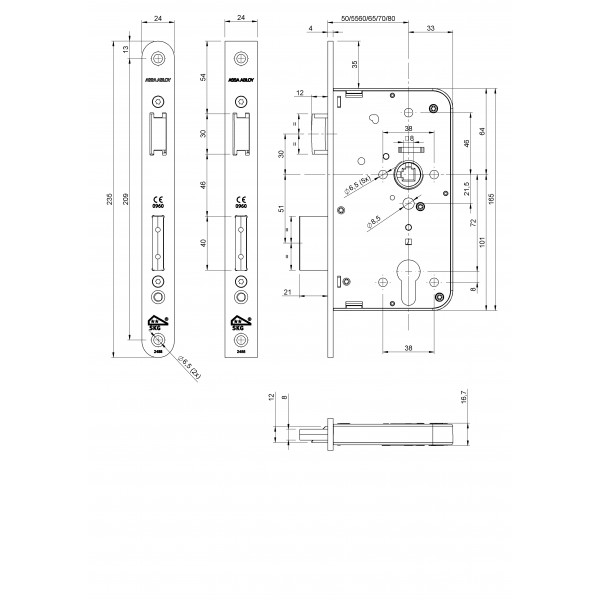 Assa Abloy veiligheidsinsteekslot PC72 SKG** hoekig of afgerond
