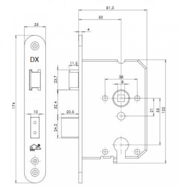 Dx veiligheidsinsteekslot PC55 SKG** ronde voorplaat rvs