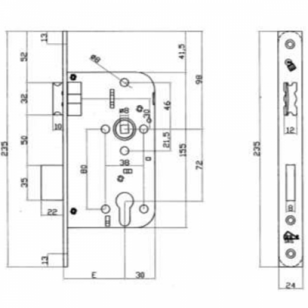 Toplock insteekslot PC72 SKG** doorn 60mm rechthoekig
