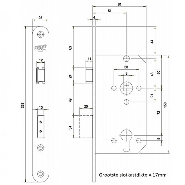 Nemef insteekslot 4139-17 SKG** doorn 50mm rechte hoeken Nemef insteekslot 4139-17 SKG** doorn 50mm rechte hoeken