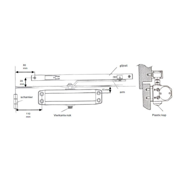Toplock 7531 Deurdranger met glijarm zilver tot 70 kg