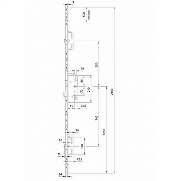 KFV driepuntssluiting SKG*** 2400x24mm, PC72, doorn55 cil. bed.