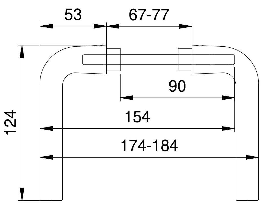 Maattekening BUVA O-Line deurkrukken F1 124 mm met afmetingen