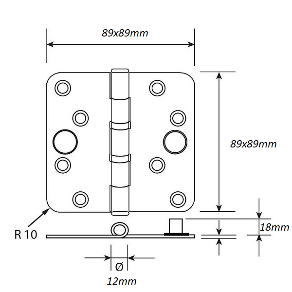 Dx kogellagerscharnier ronde hoeken 89X89 verzinkt SKG***