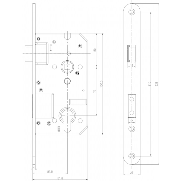 Dulimex insteekslot PC72 SKG** rvs afgerond