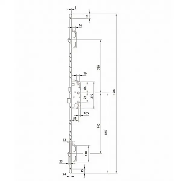 KFV driepuntssluiting SKG*** 1700x24mm, PC72, doorn55 cil. bed.