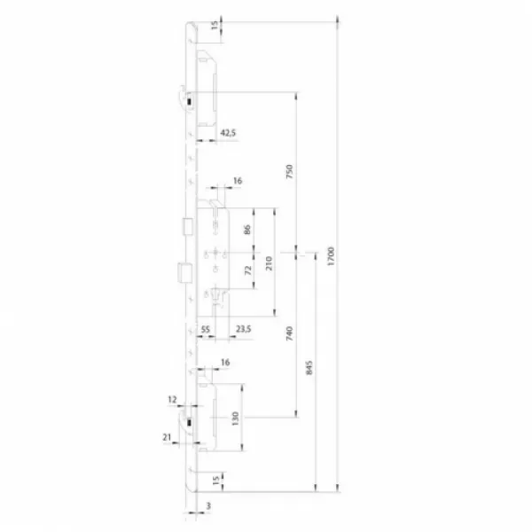 KFV driepuntssluiting SKG*** 1700x20mm, PC72, doorn55 cil. bed.